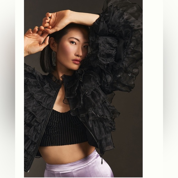 ANTHROPOLOGIE NWT RUFFLED ORGANZA BOMBER JACKET 🍒 - Picture 4 of 7